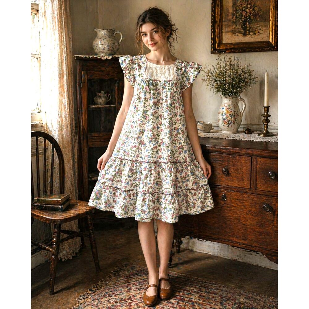 Handmade Cottagecore Prairie Festival Cosplay Vintage Inspired Dress Size M/L